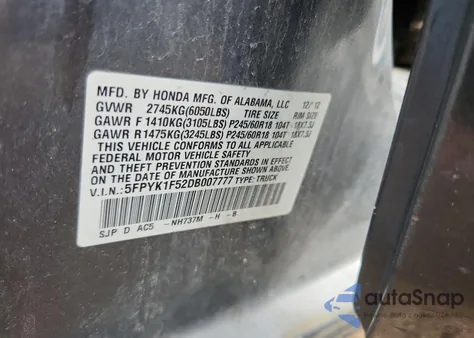 2013 Honda Ridgeline Rtl from USA, damaged, VIN 5FPYK1F52DB007777
